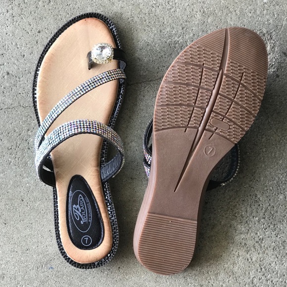 Bolaro Black Toe Ring Rhinestone Slide Sandal - Picture 5 of 8